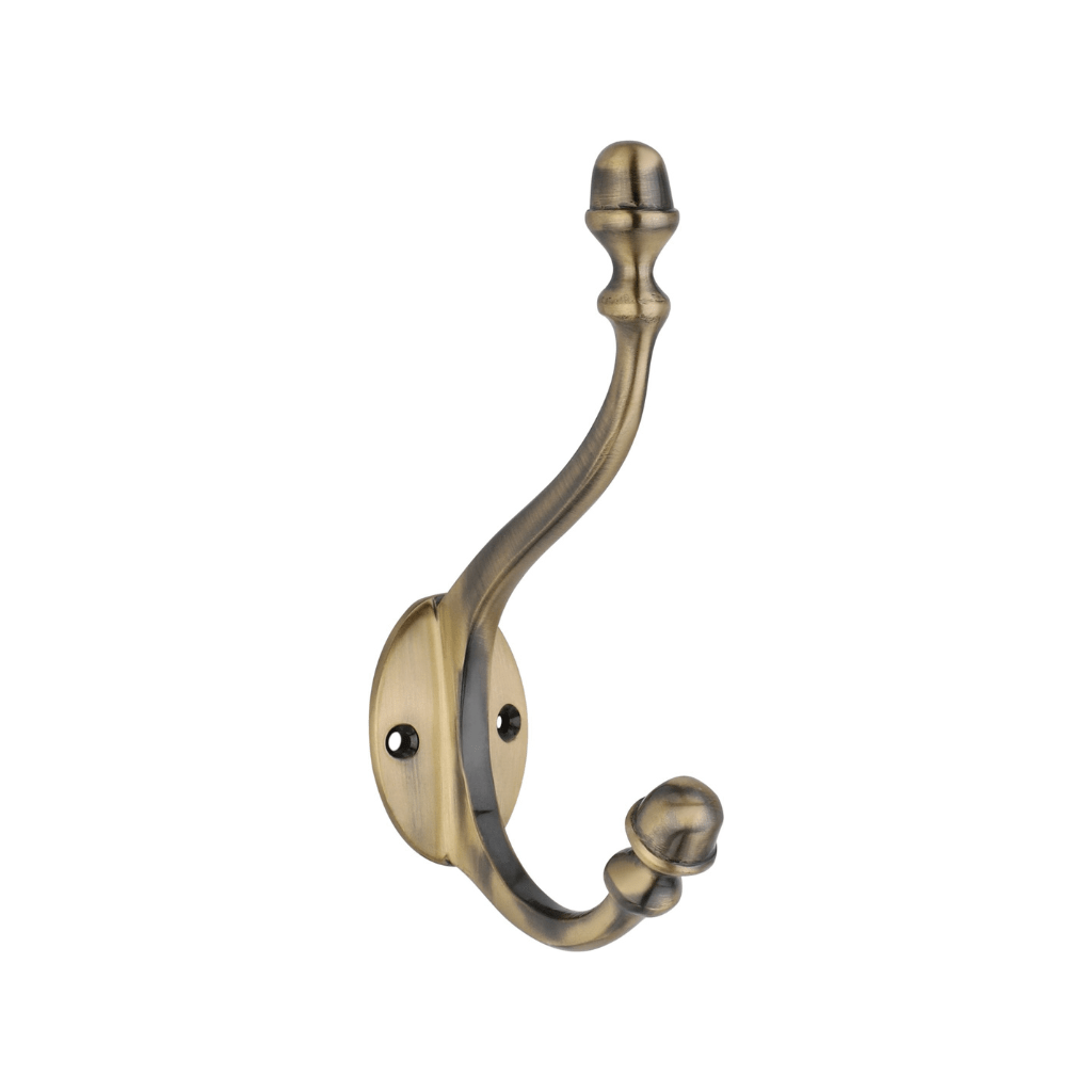 "Brass coat hooks for timeless style and practical organization solutions."