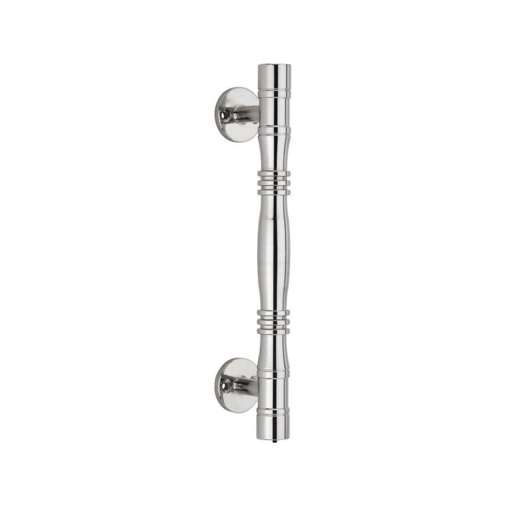 "Stainless steel door handles: timeless elegance for your home entrances."